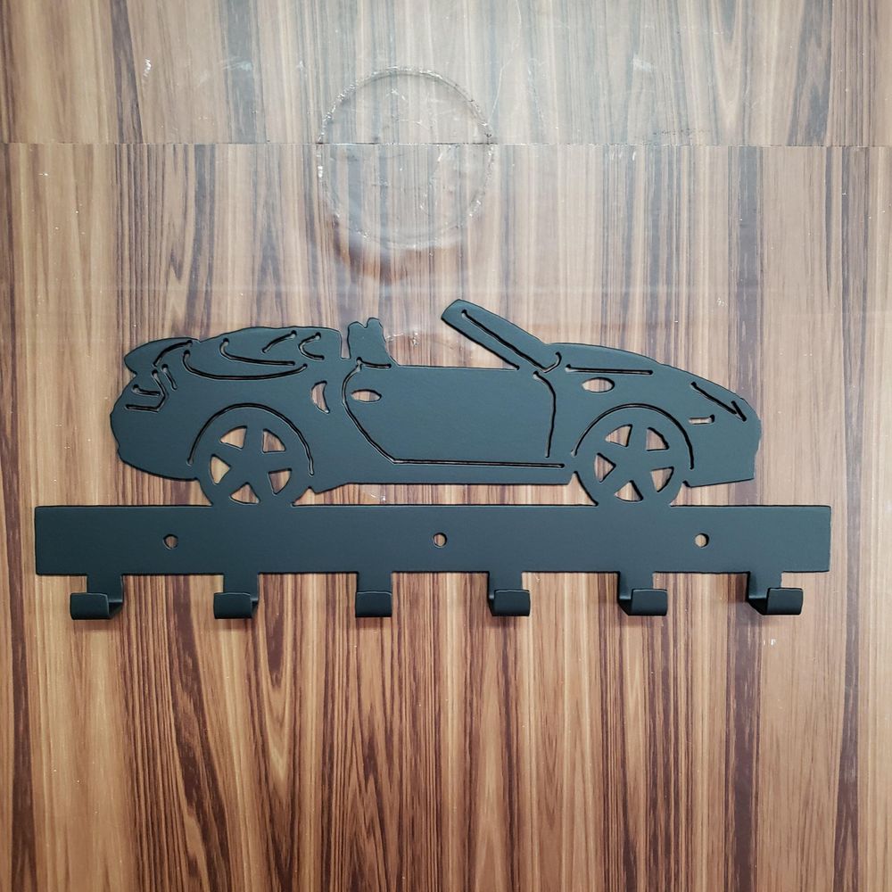 Porsche 911 Convertible Key Hanger – Steel Wall Mounted Key Rack – Sport Car Organizer 12"x6" Garage Entryway Decor