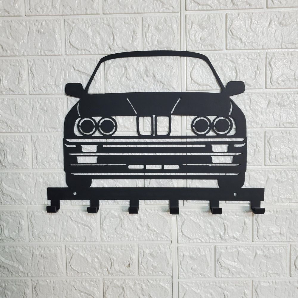 BMW E30 Key Holder – Full Front View Steel Wall Mounted Key Rack – Classic Car Organizer 12"x8"